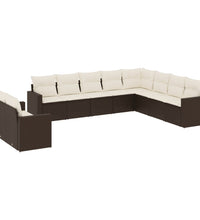 10-tlg. Garten-Sofagarnitur mit Kissen Braun Poly Rattan