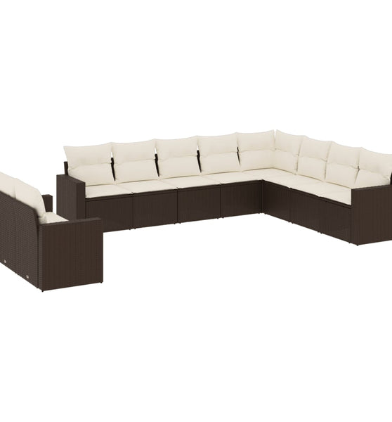 10-tlg. Garten-Sofagarnitur mit Kissen Braun Poly Rattan