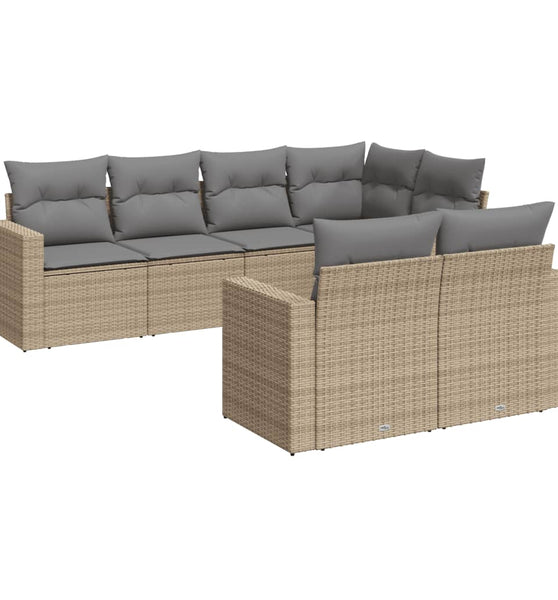 7-tlg. Garten-Sofagarnitur mit Kissen Beige Poly Rattan