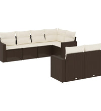 7-tlg. Garten-Sofagarnitur mit Kissen Braun Poly Rattan