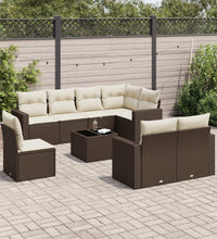 9-tlg. Garten-Sofagarnitur mit Kissen Braun Poly Rattan