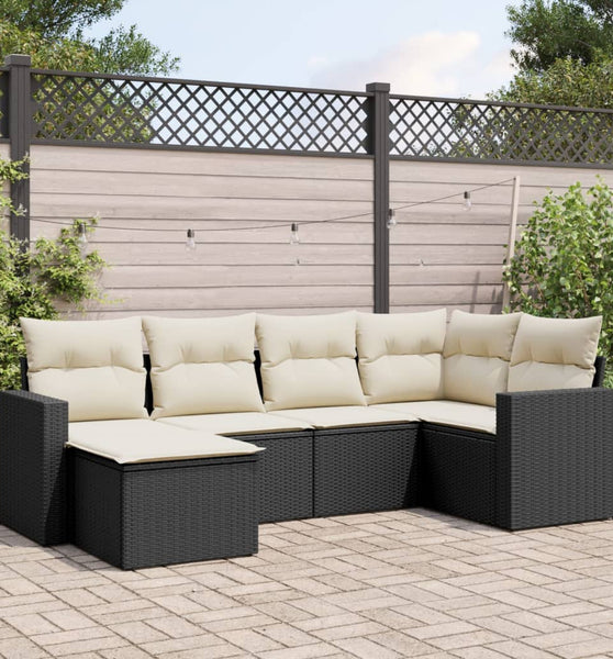 6-tlg. Garten-Sofagarnitur mit Kissen Schwarz Poly Rattan