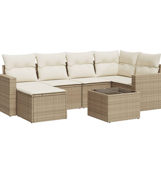 7-tlg. Garten-Sofagarnitur mit Kissen Beige Poly Rattan