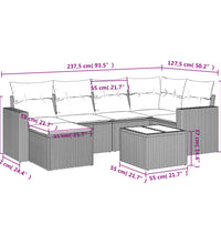 7-tlg. Garten-Sofagarnitur mit Kissen Braun Poly Rattan