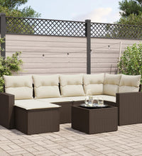 7-tlg. Garten-Sofagarnitur mit Kissen Braun Poly Rattan