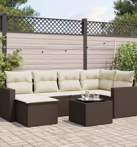 7-tlg. Garten-Sofagarnitur mit Kissen Braun Poly Rattan