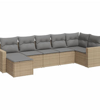 7-tlg. Garten-Sofagarnitur mit Kissen Beige Poly Rattan