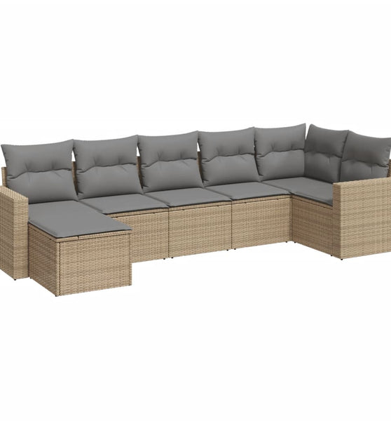 7-tlg. Garten-Sofagarnitur mit Kissen Beige Poly Rattan