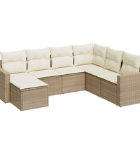7-tlg. Garten-Sofagarnitur mit Kissen Beige Poly Rattan