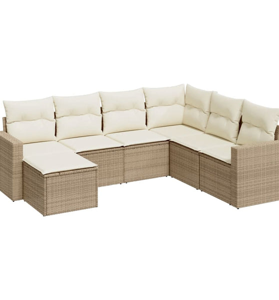 7-tlg. Garten-Sofagarnitur mit Kissen Beige Poly Rattan