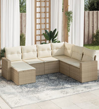 7-tlg. Garten-Sofagarnitur mit Kissen Beige Poly Rattan