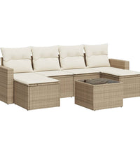 7-tlg. Garten-Sofagarnitur mit Kissen Beige Poly Rattan