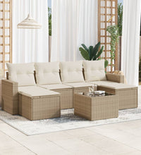 7-tlg. Garten-Sofagarnitur mit Kissen Beige Poly Rattan