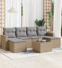 7-tlg. Garten-Sofagarnitur mit Kissen Beige Poly Rattan