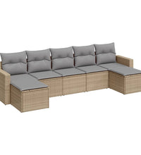 7-tlg. Garten-Sofagarnitur mit Kissen Beige Poly Rattan