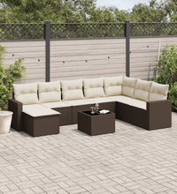 9-tlg. Garten-Sofagarnitur mit Kissen Braun Poly Rattan