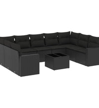 10-tlg. Garten-Sofagarnitur mit Kissen Schwarz Poly Rattan