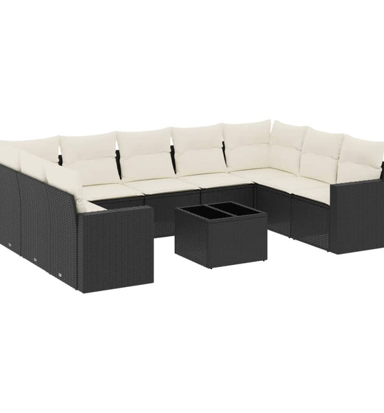 10-tlg. Garten-Sofagarnitur mit Kissen Schwarz Poly Rattan