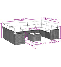 10-tlg. Garten-Sofagarnitur mit Kissen Schwarz Poly Rattan