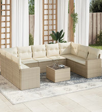 10-tlg. Garten-Sofagarnitur mit Kissen Beige Poly Rattan