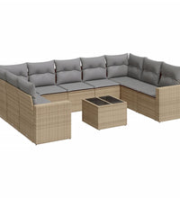 10-tlg. Garten-Sofagarnitur mit Kissen Beige Poly Rattan