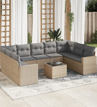 10-tlg. Garten-Sofagarnitur mit Kissen Beige Poly Rattan
