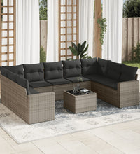10-tlg. Garten-Sofagarnitur mit Kissen Grau Poly Rattan