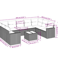 10-tlg. Garten-Sofagarnitur mit Kissen Hellgrau Poly Rattan