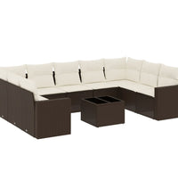 10-tlg. Garten-Sofagarnitur mit Kissen Braun Poly Rattan