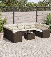 10-tlg. Garten-Sofagarnitur mit Kissen Braun Poly Rattan