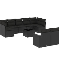 10-tlg. Garten-Sofagarnitur mit Kissen Schwarz Poly Rattan
