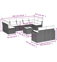 10-tlg. Garten-Sofagarnitur mit Kissen Schwarz Poly Rattan