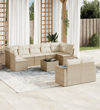 10-tlg. Garten-Sofagarnitur mit Kissen Beige Poly Rattan
