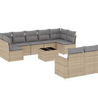 10-tlg. Garten-Sofagarnitur mit Kissen Beige Poly Rattan