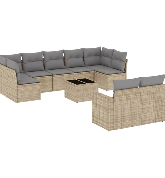 10-tlg. Garten-Sofagarnitur mit Kissen Beige Poly Rattan