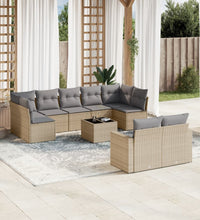 10-tlg. Garten-Sofagarnitur mit Kissen Beige Poly Rattan