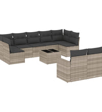 10-tlg. Garten-Sofagarnitur mit Kissen Hellgrau Poly Rattan