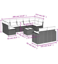 10-tlg. Garten-Sofagarnitur mit Kissen Hellgrau Poly Rattan