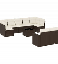 10-tlg. Garten-Sofagarnitur mit Kissen Braun Poly Rattan