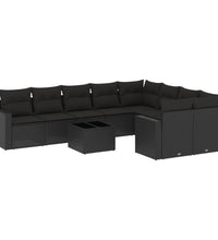 10-tlg. Garten-Sofagarnitur mit Kissen Schwarz Poly Rattan