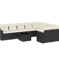 10-tlg. Garten-Sofagarnitur mit Kissen Schwarz Poly Rattan