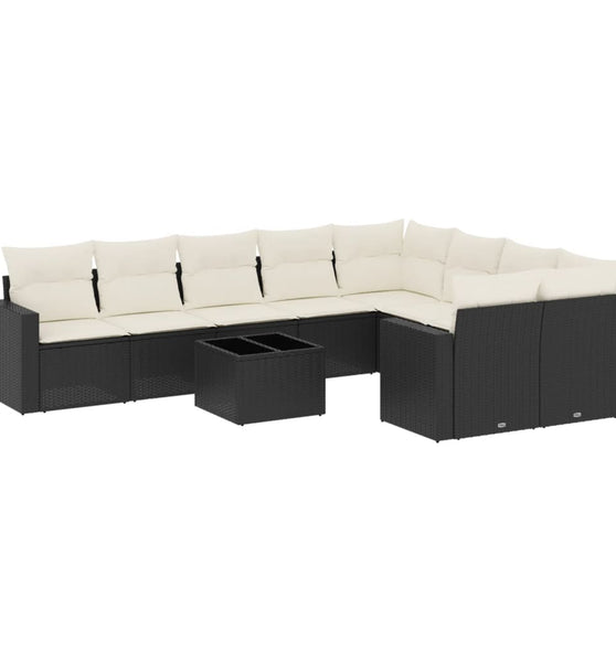 10-tlg. Garten-Sofagarnitur mit Kissen Schwarz Poly Rattan