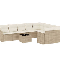 10-tlg. Garten-Sofagarnitur mit Kissen Beige Poly Rattan