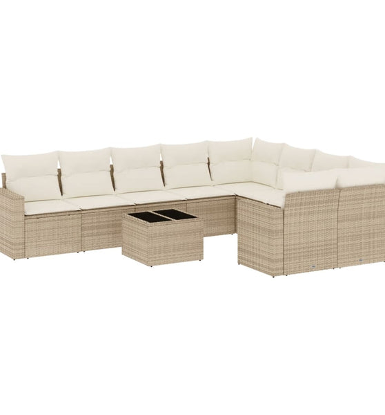 10-tlg. Garten-Sofagarnitur mit Kissen Beige Poly Rattan