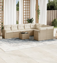 10-tlg. Garten-Sofagarnitur mit Kissen Beige Poly Rattan