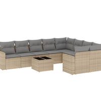 10-tlg. Garten-Sofagarnitur mit Kissen Beige Poly Rattan