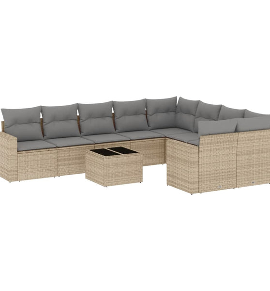 10-tlg. Garten-Sofagarnitur mit Kissen Beige Poly Rattan