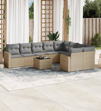 10-tlg. Garten-Sofagarnitur mit Kissen Beige Poly Rattan