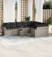 10-tlg. Garten-Sofagarnitur mit Kissen Hellgrau Poly Rattan