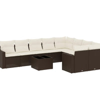10-tlg. Garten-Sofagarnitur mit Kissen Braun Poly Rattan